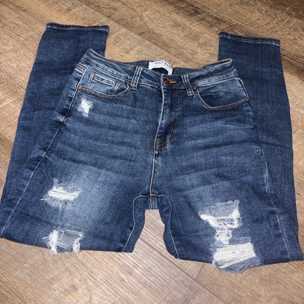 Wax Jean Men's Ripped Indigo Skinny Jeans